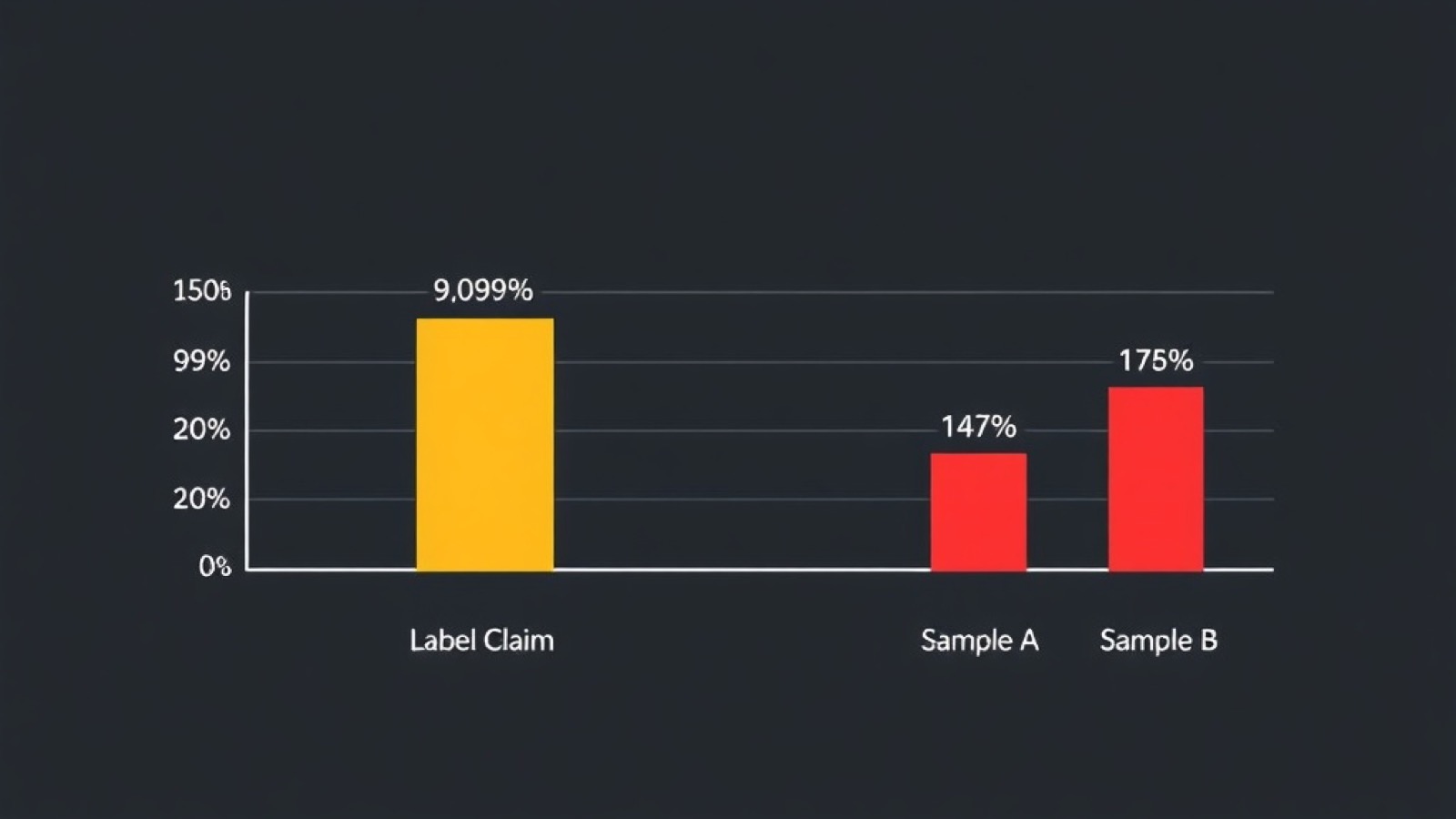 Infographic bar chart showing FDA-approved purity at 99% compared to gray-market samples testing at 7 to 14 percent, reinforcing the catastrophic gap